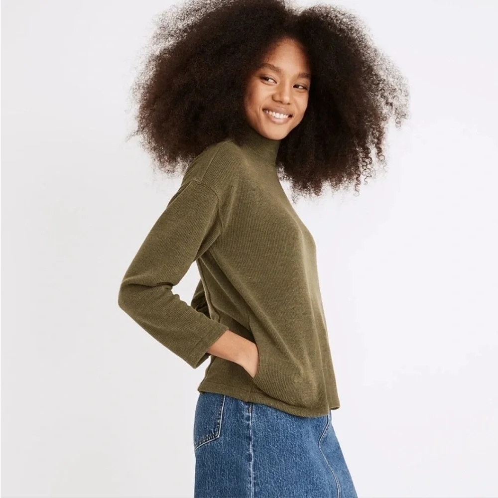Madewell Mockneck Button-Back Top Sweater NWT In Loden Green Size Small